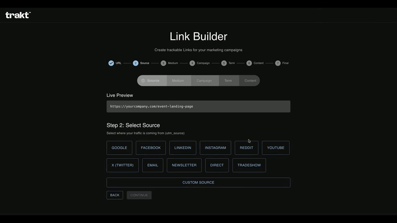 demonstration on how to use the Trakt UTM builder to begin Facebook ad tracking with automatic attribution.